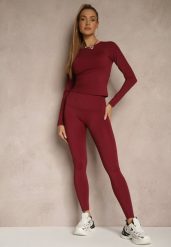 Bordowy Komplet Sportowy Legginsy i Top Typu Longsleeve Dorotia. Czerwone legginsy damskie Renee, s, bez wzorów. Za 109.99 zł.