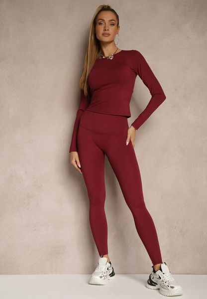 Bordowy Komplet Sportowy Legginsy i Top Typu Longsleeve Dorotia. Czerwone legginsy damskie Renee, na jesień, xs, bez wzorów, trekkingowe. Za 59.99 zł.