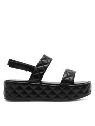 DeeZee Sandały KL-E8175-20 Czarny. Czarne sandały damskie DeeZee, bez wzorów, ze skóry, bez obcasa, na koturnie, bez zapięcia. Za 129.99 zł.