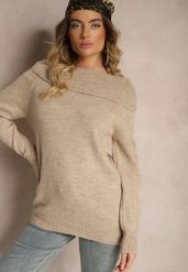 Beżowy Sweter z Dekoltem Opuszczonym na Ramiona Parila. Brązowe swetry klasyczne damskie Renee, m, bez kołnierzyka. Za 99.99 zł.