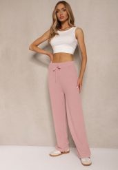 Różowe Spodnie o Szerokim Kroju High Waist Savianne. Czerwone spodnie materiałowe damskie Renee, bez wzorów, z jeansu. Za 44.99 zł.