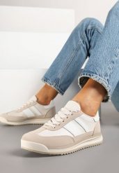 Beżowe Sneakersy Klasyczne Tenisówki z Przeszyciami Kelluria. Brązowe obuwie sportowe damskie Born2be, z jeansu, bez zapięcia, tenisowe. Za 79.99 zł.