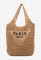 Ciemnobeżowa Torebka Shopper z Plecionką i Napisami Navessa. Brązowe shopper bag Born2be, bez wzorów, bez dodatków. Za 119.99 zł.