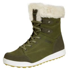 Damskie buty zimowe prawdziwa skóra sztuczne futro. Zielone obuwie trekkingowe damskie GUGGEN MOUNTAIN, z futra, bez zapięcia. Za 669.47 zł.