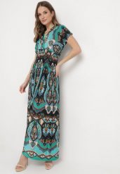 Zielona Sukienka Maxi w Stylu Boho z Elastycznej Wiskozy Arnevia. Zielone sukienki damskie Born2be, bez wzorów, z wiskozy, boho, bez ramiączek. Za 69.99 zł.