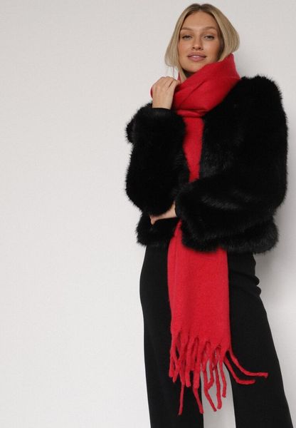 Czerwony Szalik z Frędzlami Owedarria. Czerwone szaliki damskie Born2be, bez wzorów, z dresówki. Za 44.99 zł.