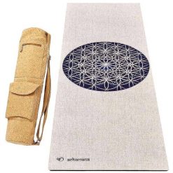 Mata do jogi z gumy i konopi 4,5mm + torba ze skóry korkowej – kwiat życia. Brązowe torby sportowe ACHAMANA, bez wzorów, z bawełny, duże. Za 529.00 zł.