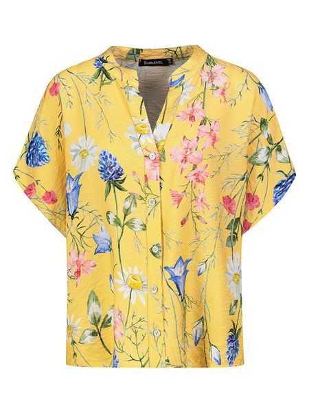 Sublevel Bluzka w kolorze żółtym ze wzorem rozmiar: M/L. Żółte bluzki damskie Sublevel, l, bez wzorów, bez kołnierzyka, bez ramiączek. Za 88.02 zł.