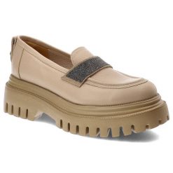 Beżowe Półbuty Karino Eleganckie Skórzane Buty. Brązowe półbuty damskie Karino, na wiosnę, z aplikacjami, ze skóry, bez obcasa, bez zapięcia. Za 429.00 zł.