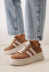 Brązowe Sneakersy z Zamszu Naturalnego na Grubej Podeszwie Tesolva. Brązowe obuwie sportowe damskie Born2be, z jeansu, bez zapięcia. Za 199.99 zł.