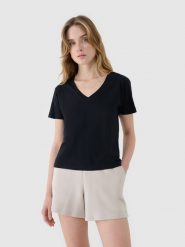 4F T-shirt oversize z modalem damski - czarny S. Czarne t-shirty damskie 4F, s, bez wzorów, z bawełny, bez kołnierzyka. W wyprzedaży za 39.99 zł.