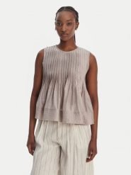 Eleh Bluzka SS260268 Beżowy Regular Fit. Brązowe bluzki damskie Eleh, bez wzorów, z wiskozy, bez kołnierzyka, bez ramiączek. Za 564.99 zł.