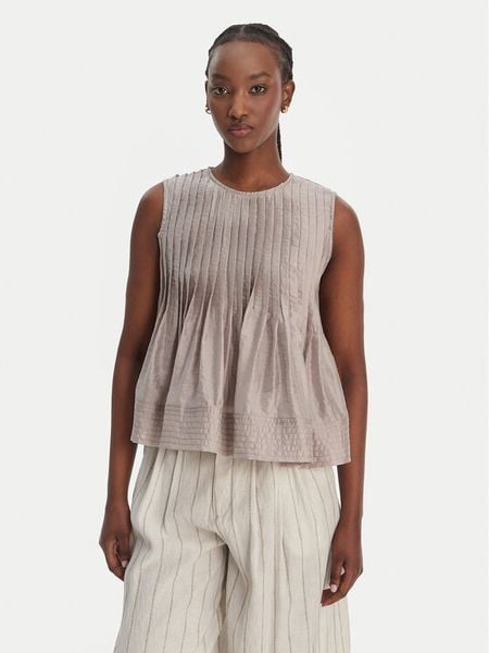 Eleh Bluzka SS260268 Beżowy Regular Fit. Brązowe bluzki damskie Eleh, bez wzorów, z wiskozy, bez kołnierzyka, bez ramiączek. Za 409.99 zł.
