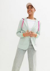 Żakiet dresowy z mieszanki wiskozy. Zielone marynarki i żakiety damskie bonprix, z aplikacjami, z dresówki. Za 169.99 zł.