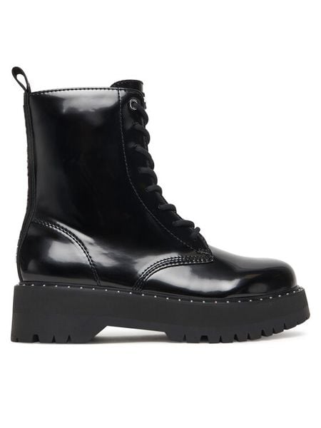 DKNY Trzewiki Batu Studs-Lace Up K4566972 Czarny. Czarne botki damskie DKNY, ze skóry, bez obcasa, na płaskiej podeszwie, bez zapięcia. Za 749.99 zł.