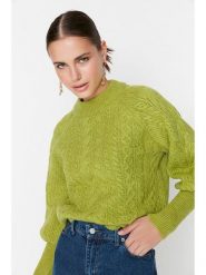 Trendyol Sweter w kolorze zielonym rozmiar: M. Zielone swetry klasyczne damskie Trendyol, m, ze splotem, bez kołnierzyka. Za 100.52 zł.