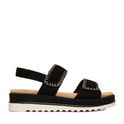 Sandały Remonte. Czarne sandały damskie Remonte, bez wzorów, bez obcasa, na płaskiej podeszwie, bez zapięcia. Za 389.99 zł.