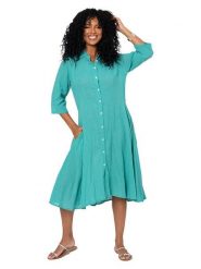 Aller Simplement Sukienka w kolorze turkusowym rozmiar: 38/40. Niebieskie sukienki damskie Aller Simplement, bez wzorów, z bawełny, bez ramiączek. Za 100.99 zł.