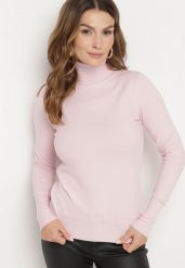 Jasnoróżowy Klasyczny Golf z Wiskozą Izaritha. Czerwone golfy damskie Born2be, s, bez wzorów, z jeansu, bez ramiączek. Za 44.99 zł.
