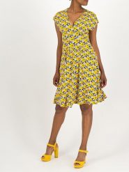 Blutsgeschwister Sukienka "La Vie est Belle" w kolorze żółtym ze wzorem rozmiar: S. Żółte sukienki damskie Blutsgeschwister, bez wzorów, z wiskozy, klasyczne, bez ramiączek. Za 136.13 zł.