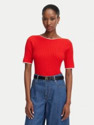 Tommy Hilfiger Sweter Fine Gg Cable Boat WW0WW50103 Czerwony Regular Fit. Czerwone swetry klasyczne damskie Tommy Hilfiger, m, z bawełny, bez kołnierzyka. Za 489.99 zł.