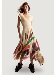 Desigual Sukienka codzienna VEST_BRUSHES_LACROIX Beżowy Egg Fit. Brązowe sukienki damskie Desigual, bez wzorów, bez ramiączek. Za 699.99 zł.