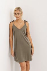 SUKIENKA KELLY KHAKI L - Flawless. Brązowe sukienki damskie Flawless, bez wzorów, biznesowe, bez ramiączek. Za 125.00 zł.