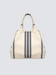 Torba damska plażowa z granatowymi paskami kremowa Berli 102. Białe torebki klasyczne damskie Big Star, z bawełny, duże, bez dodatków. Za 179.99 zł.