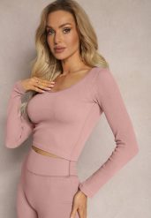 Różowa Dopasowana Bluzka w Prążki o Krótkim Kroju Elowenia. Czerwone bluzki damskie Renee, bez wzorów, sportowe, bez kołnierzyka, bez ramiączek. Za 44.99 zł.