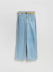 Jeansy wide leg z paskiem - niebieski. Niebieskie jeansy damskie Reserved. Za 129.99 zł.