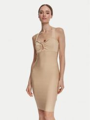 Guess Sukienka koktajlowa W6YK57 Z1044 Beżowy Slim Fit. Brązowe sukienki damskie Guess, z aplikacjami, z wiskozy, wizytowe, bez ramiączek. Za 654.99 zł.