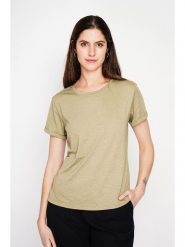 ASSUILI Koszulka w kolorze khaki rozmiar: 40. Brązowe bluzki damskie Assuili, bez wzorów, bez kołnierzyka, bez ramiączek. Za 56.99 zł.