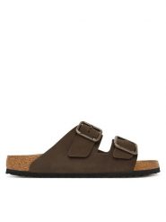 Birkenstock Klapki Arizona Wire Buckle 1032761 Beżowy ciemny. Brązowe klapki damskie Birkenstock, bez wzorów, z nubiku, bez obcasa, bez zapięcia. Za 674.99 zł.