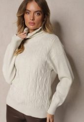 Beżowy Casualowy Golf z Tłoczonym Wzorem Daivyn. Brązowe golfy damskie Renee, bez wzorów, bez ramiączek. Za 84.99 zł.