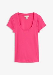 T-shirt z czystej bawełny organicznej. Czerwone t-shirty damskie bonprix, bez wzorów, z bawełny, bez kołnierzyka. Za 24.99 zł.