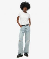 Superdry Jeansy szerokie z wysokim stanem z bawełny organicznej. Zielone jeansy damskie Superdry, z podwyższonym stanem. Za 315.50 zł.