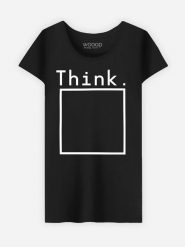WOOOP Koszulka "Think" w kolorze czarnym rozmiar: M. Czarne bluzki damskie Wooop, m, bez wzorów, z bawełny, bez kołnierzyka, bez ramiączek. Za 92.21 zł.