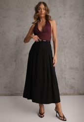 Czarna Rozkloszowana Spódnica z Wiskozy Zdobiona Plisami i Paskiem Durklea. Czarne spódnice damskie Renee, na co dzień, l, z aplikacjami, z wiskozy, eleganckie, midi. Za 129.99 zł.