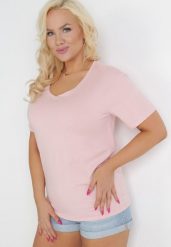 Jasnoróżowy T-shirt Genilin. Czerwone t-shirty damskie Born2be, xl, bez wzorów, z dzianiny, bez kołnierzyka. Za 29.99 zł.