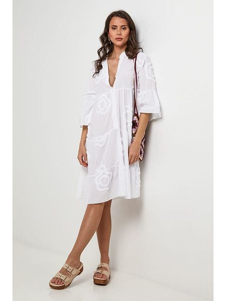 Lin Passion Lniana sukienka w kolorze białym rozmiar: 40/42. Białe sukienki damskie Lin Passion, z aplikacjami, ze lnu, klasyczne, bez ramiączek. Za 149.31 zł.