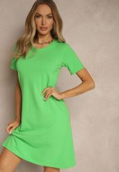 Zielona Sukienka z Bawełny o T-shirtowym Fasonie Niliora. Zielone sukienki damskie Renee, bez wzorów, z bawełny, eleganckie, bez ramiączek. W wyprzedaży za 27.99 zł.