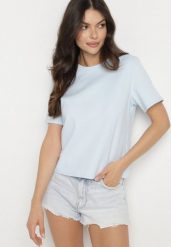 Niebieski Bawełniany T-shirt z Grubszej Bawełny Tiariane. Niebieskie t-shirty damskie Born2be, m, bez wzorów, z bawełny, bez kołnierzyka. Za 49.99 zł.