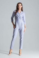 Kombinezon z Kopertowym Dekoltem - Szary. Szare kombinezony damskie Figl, l, bez wzorów, z materiału, eleganckie, bez kołnierzyka, bez ramiączek. Za 309.00 zł.