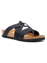 Comfortfusse Skórzane klapki w kolorze czarnym rozmiar: 37. Czarne klapki damskie Comfortfüße, bez wzorów, z materiału, z otwartym noskiem, bez obcasa, bez zapięcia. Za 252.99 zł.