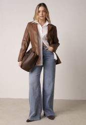 Niebieskie Jeansy z Bawełną o Szerokim Kroju Typu Palazzo Zinnarella. Niebieskie jeansy damskie Born2be, bez wzorów, z bawełny. Za 129.99 zł.