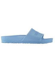 Birkenstock Klapki "Arizona" w kolorze błękitnym rozmiar: 38. Niebieskie klapki damskie Birkenstock, bez wzorów, z otwartym noskiem, bez obcasa, bez zapięcia. Za 232.78 zł.
