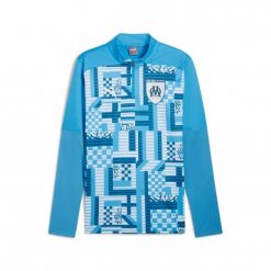 Bluza treningowa z zamkiem błyskawicznym 1/4 OM Prematch 2024/25. Niebieskie bluzy damskie Puma, l, bez wzorów, z materiału, bez kaptura. Za 302.50 zł.