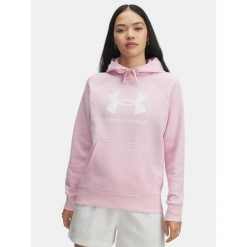 Bluza Damska UA RIVAL FLEECE BIG LOGO HD 1379501-647 różowa SM. Czerwone bluzy damskie Under Armour, bez wzorów, bez kaptura. Za 130.99 zł.