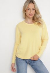 Żółty Sweter z Kaszmirem i Ściągaczami Sanaliene. Żółte swetry klasyczne damskie Born2be, z jeansu, bez kołnierzyka. Za 69.99 zł.