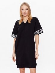 KARL LAGERFELD Sukienka dzianinowa Logo 225W1356 Czarny Relaxed Fit. Czarne sukienki damskie KARL LAGERFELD, bez wzorów, z bawełny, bez ramiączek. Za 1,099.00 zł.